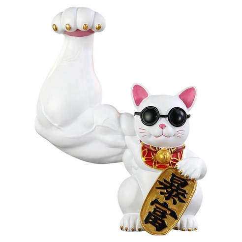 고양이 입상 돈 근육 고양이 입상 조각 수지 fengshui 동상 부 행운을 빕니다 홈 자동차 장식 장식 액세서리, 화이트 리치
