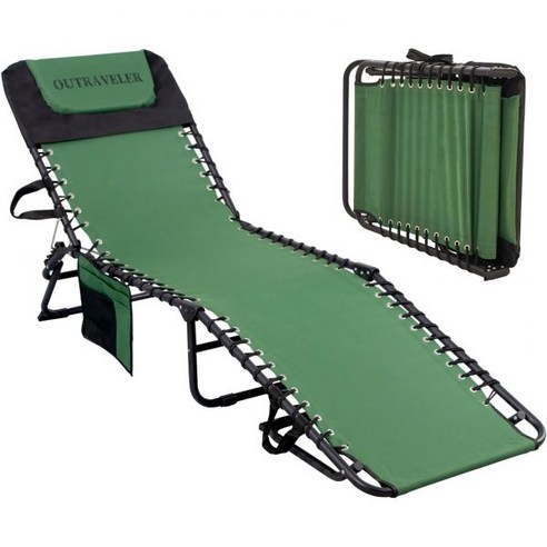 Ou여행er Patio 접이식 Chaise Lounge 아웃도어 Lounge 의자 Sunbed 캠핑 Cot 그린, Dark Green