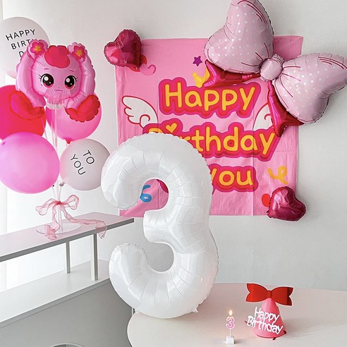 하피블리 산리오 캐릭터 풍선 아이 생일 파티 용품 세트, 티니핑, 프리미엄세트(숫자3)