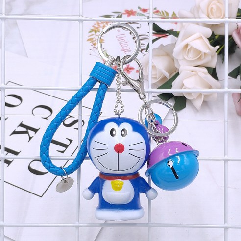 창의기계 고양이 열쇠고리 걸개 도라에몽 카우보이 열쇠고리 걸개 선물 자동차 열쇠고리, 단일opp봉지포장, 도라에몽+블루끈+퍼플벨