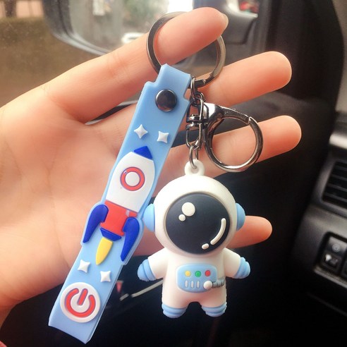 창의 입체 우주인 열쇠 단추 만화망 빨간 우주인 액세서리 귀여운 자동차 열쇠 체인 작은 선물, 아교 우주인 - 파란색