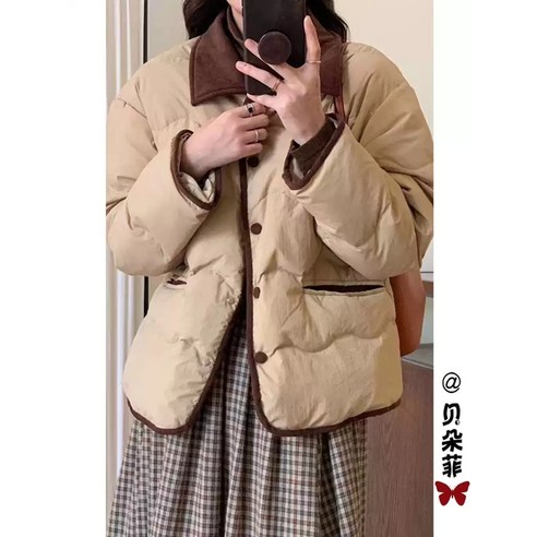 가볍고 따뜻한 여성용 오버핏 퀄팅 다운 숏패딩 자켓