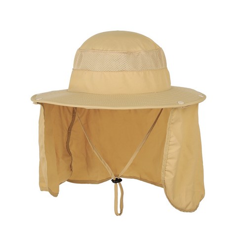 야외 UV 보호 낚시 모자 큰 가장자리 등산 목 보호 태양 모자 남성, 카키색, 56-62cm 조절가능