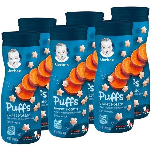 Gerber 퍼프 시리얼 스낵 어린이곡물과자 8+ 먼스 42g, 고구마(Sweet Potato), 6개