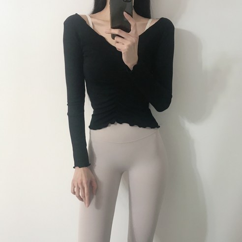 로라벨 여름 프릴 셔링 필라테스복 요가복 필라테스옷 필라테스커버업 필라테스상의 크롭 요가 운동복