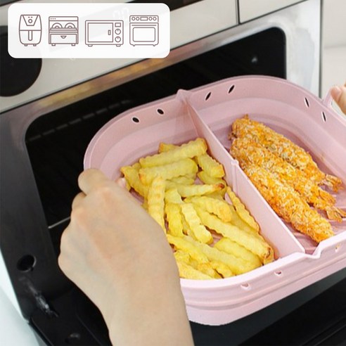 테치비 에어프라이어용기 접이식 실리콘 사각, 1개, 간편한 핑크