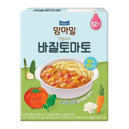 맘마밀 안심소스 2p 바질토마토 × 160g × 3개, 맛 × 개당 중량 × 수량 섬네일