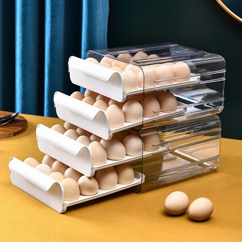 크리니즈 2단 계란 트레이 달걀보관용기 에그트레이 32구 서랍형 냉장고 정리, 화이트