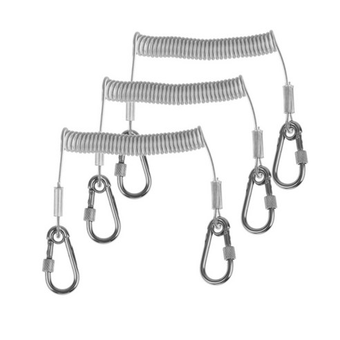3x1.6M 개폐식 스틸 와이어 코일 끈 안전 로프 및 잠금 Carabiner, 회색, 1.6m, 금속