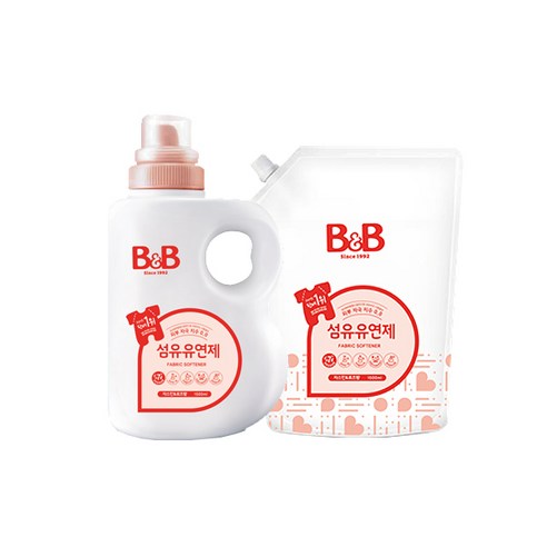 비앤비 유연제(자스민) 용기 1500ml 1개 + 캡리필 1800ml 묶음구성