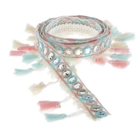 스팽글이 있는 1 야드 Pom-pom 리본 프린지 리본 Pom Pom Trim Pompom Trim 술 자카드 리본 가방 의류 장식용, 다색, 폴리 에스터