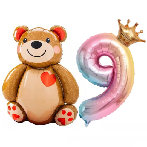 파파 파티 곰돌이 풍선 생일 파티 숫자 풍선 세트, 2세트, 곰돌이 9