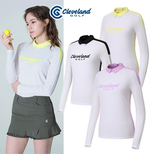 클리브랜드 여성용 앞뒤 반전 컬러 빅로고 큐티카라 긴팔 골프 티셔츠 CGKWTS1067