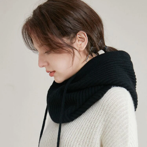캐시미어 혼방 따뜻한 후드넥워머(남여공용), 블랙