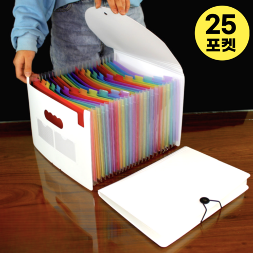 데이모노 프로 아코디언 도큐먼트 파일, 커버형, 25포켓, 화이트+무지개