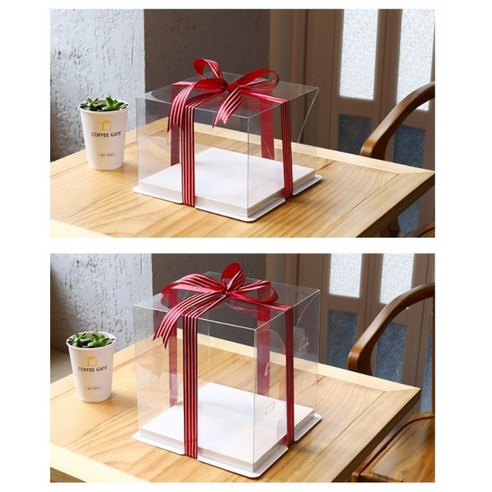 투명 쉬폰케이크 디저트 박스 상자 꽃선물 상자 리본증정 (흰색받침 포함)