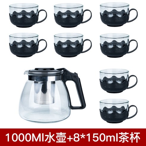 DFMEI 1000/2000ML 주전자 내열 방폭 유리 주전자 꽃 주전자 세트 대용량 차 주전자, DFMEI 1000ML 찻주전자 + 8 로터스 컵, LS36 주전자 1800ML