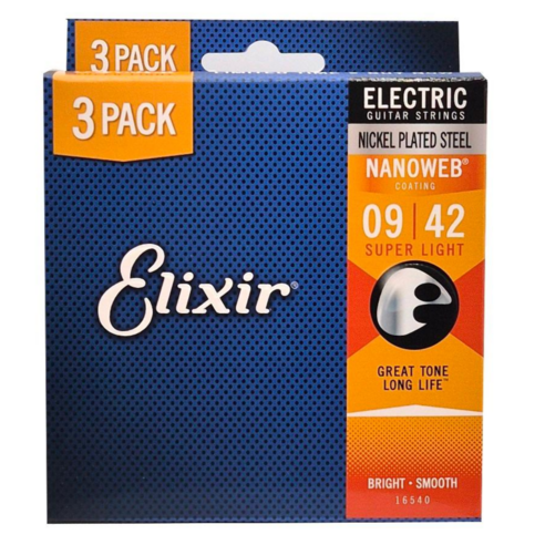 (피크3p) 엘릭서 3팩 나노웹 니켈 슈퍼 라이트 16540 Elixir 일렉 스트링 09-42, 1개