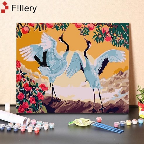 FiIIery DIY명화그리기 피포페인팅 풍경화 인물화그리기 그림그리기 세트 40 x 50cm, 19-두루미, 1개