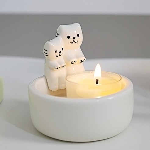 올유니드 고양이캔들홀더 양초 받침대 인테리어 소품 감성조명 티라이트 오브제 촛대, 커플
