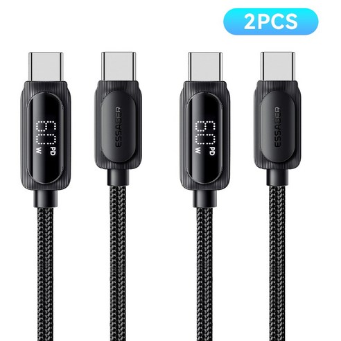 Essager 디스플레이 E-Marker칩셋 PD 100W C타입 초고속충전 케이블, 60W, 2개, 2m, 블랙
