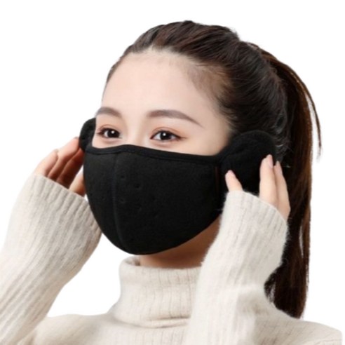 남녀공용/겨울마스크/겨울귀마개/KC인증/귀도리마스크/귀마개/귀마개마스크/방한용품/마스크귀마개, 1개, 블랙
