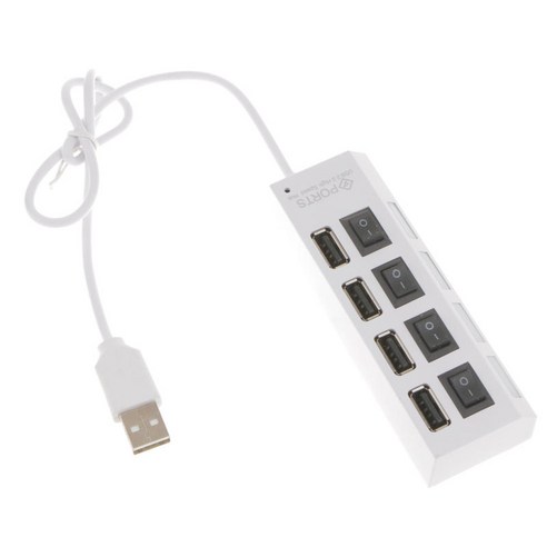 노트북 PC용 LED 4 포트 USB 2.0 허브 고속 전원 켜기/끄기 버튼 스위치, 화이트, ABS, 허브 분배기