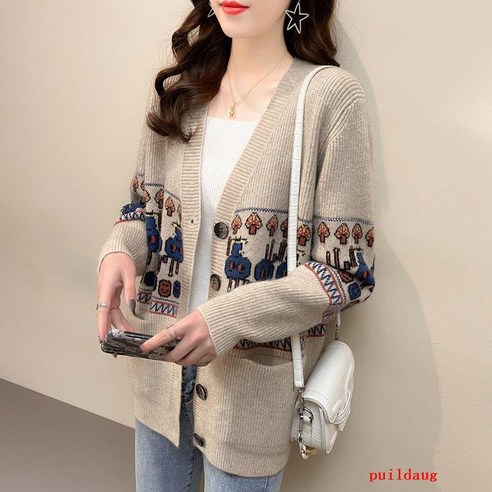니트 카디건 여성 봄과 가을 느슨한 스웨터 코트