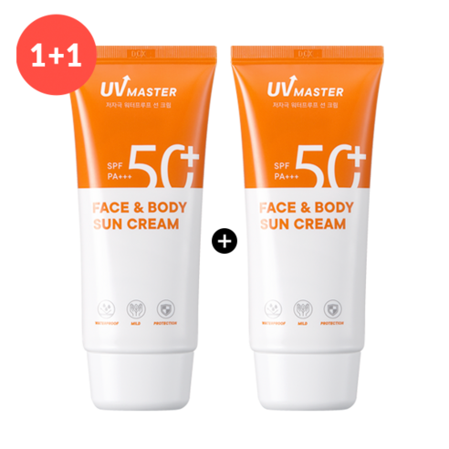 토니모리 TONYMOLY UV마스터 페이스 앤 바디 선크림spf50+pa+++ 80ml 1+1 끈적임 없는 보송산뚯 저자극 진정 워터프루프 선케어 남녀공용, 1개