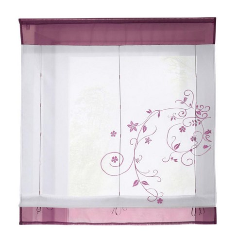 쉬어 타이 업 커튼 패널 베이비 핑크 잎 자카드 쉬어 보일 풍선 음영 짧은 커튼, 2 보라색 80x100cm, 폴리 에스터