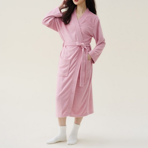 라비에르 데일리 테리 샤워가운 로브, 긴팔 블러쉬 핑크, 1개