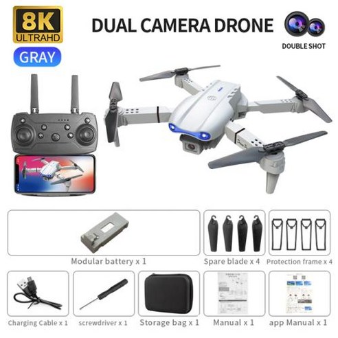 입문용드론 미니드론 신형 E99PRO 드론 4K 전문 8K 듀얼 카메라 5G 와이파이 FPV UAV 항공 사진 RC 접이식 쿼드콥터 장난감 높이 유지, 2) 블랙 싱글 8K 1B, 1개