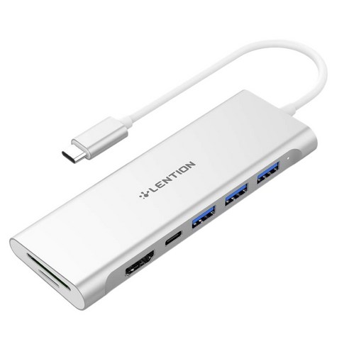 Xzante LENTION C36B USB C 멀티 포트 허브 4K HDMI 호환 3USB 3.0 SD/미니 리더 유형 맥북 은용 충전 어댑터 포함, 1개, 은