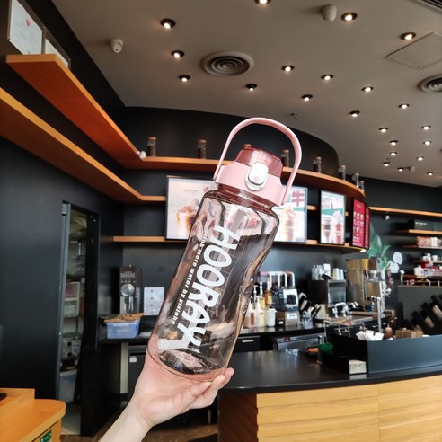 대용량 2000ml 야외 주전자 여행 물컵 손잡이 고온 빨대 비닐컵 성인 운동 현장, 2000ML 핑크, 1500-2000ml