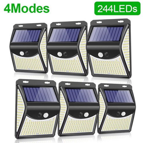 [KHTE] 244 222 LED 태양광 야외 4 모드 모션 센서 PIR 벽 조명 방수 태양광 램프 햇빛 정원 태양광 조명 야외등 태양광 조명, 244LED-6Pcs-4Mode