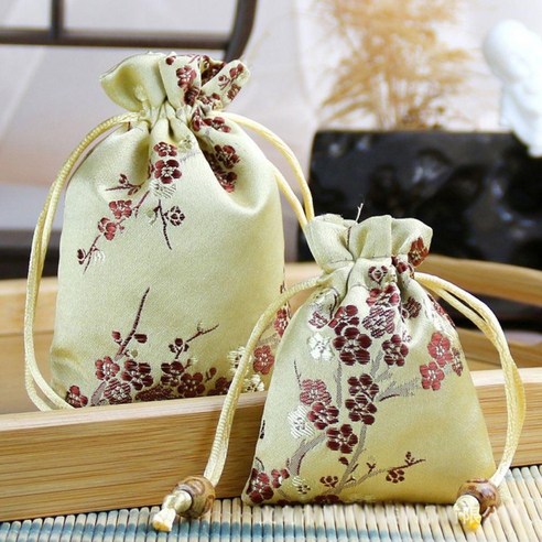 매화 10X14cm 복주머니 무늬 황금색