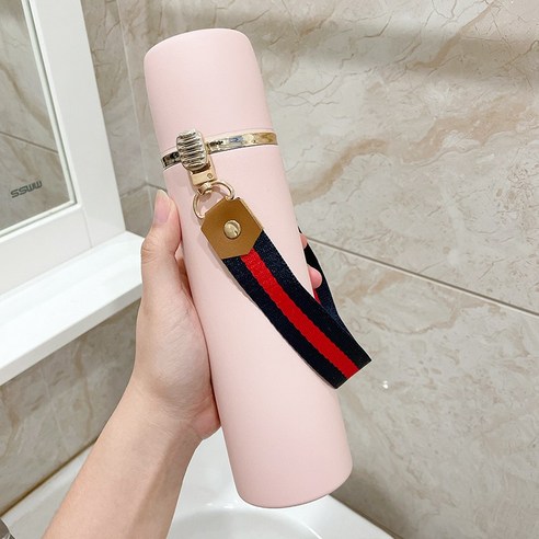GU 대용량 젖빛 보온병 컵 찾고 Ins 휴대용 학생 여성 예술적 간단한 야외 여행 주전자, 패션핑크구찌보온병500Ml, 하나