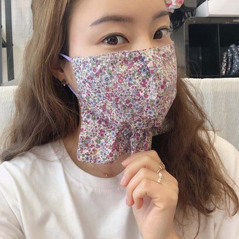 [미스블혹] 안감기모2단 햇빛가리개 꽃 무늬 무지 면 마스크, 잔꽃핑크, 1개, 1개