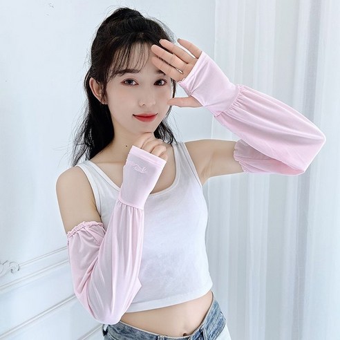 헐렁헐렁한 얇은 아이스 자외선 차단 소매 여성 여름 햇빛 차단 자외선 소매 자전거 운전 손목 장갑, 핑크