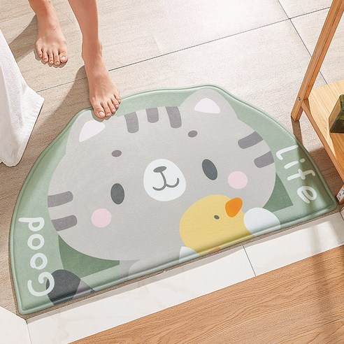 KORELAN새로운 화장실 매트 가정용 물흡수욕실 매트 침실 현관 미끄럼 방지 매트, 해피 고양이, 50*80cm