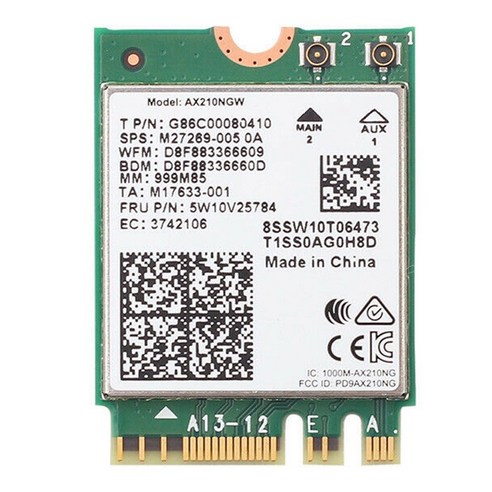 Monland 듀얼 밴드 WI-FI 6E AX210 M.2 NGFF 2400Mbps 무선 카드 AX210NGW 2.4Ghz/5G 802.11Ax 블루투스 5.2 와이파이 네트워크, 1개, 초록