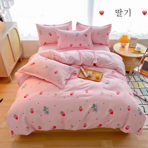 ZZJJC 기모 면 4종 세트 매칭, 딸기, 1.5 침대 4피스