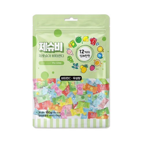 제슈비 제로슈가 비타캔디 12가지맛 무설탕 과일 사탕 지퍼백, 1개, 100g