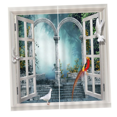 WJSHOP 2Pcs 풍경 풍경 창 문 커튼 블라인드 3D 인쇄 된 장식, 6, {"수건소재":"폴리 에스터"}