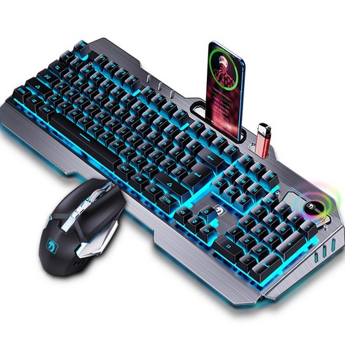 Keyxgsul K670 K3 계식 게임용 키보드 및 마우스 콤보 세트 다색 백라이트 효과 PS4 / Xbox One/Windows적용하다, 푸른 빛, 메탈블랙, 무선