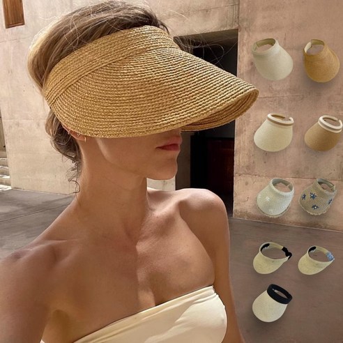 뜨거운 태양 아래 빛나는 당신을 위한 완벽한 선택, 티모양 창넓은 라탄 라피아 썬바이저 라탄썬캡