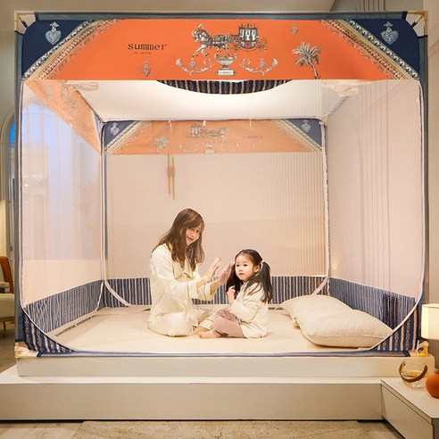 침대모기장 침상방지막지 폐쇄가정용 두꺼운 지지대 프린트 방진모기장, 레알 마드리드