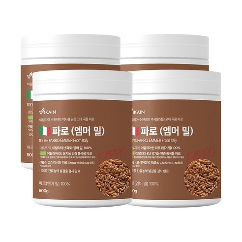 비카인 이탈리아 파로(엠머 밀) 고대곡물 슈퍼푸드 저탄고지 통곡물, 500g, 4개