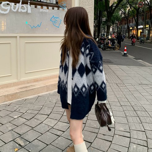 디어로우 루이나 다이아몬드 패턴 니트 가디건