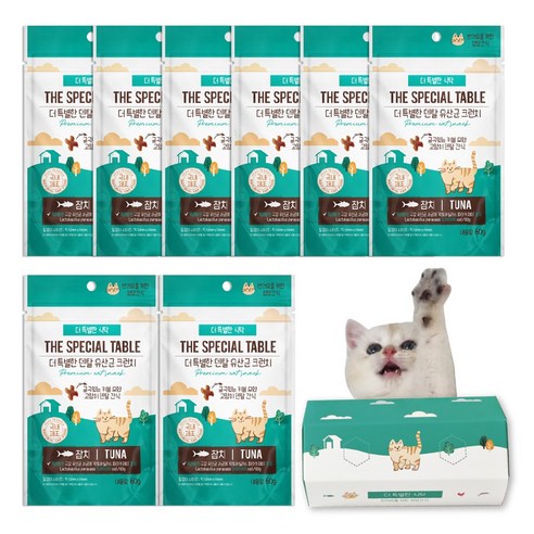 [더 특별한 식탁] 고양이 덴탈 유산균 크런치 이빨 구강 간식, 참치, 60g, 8개